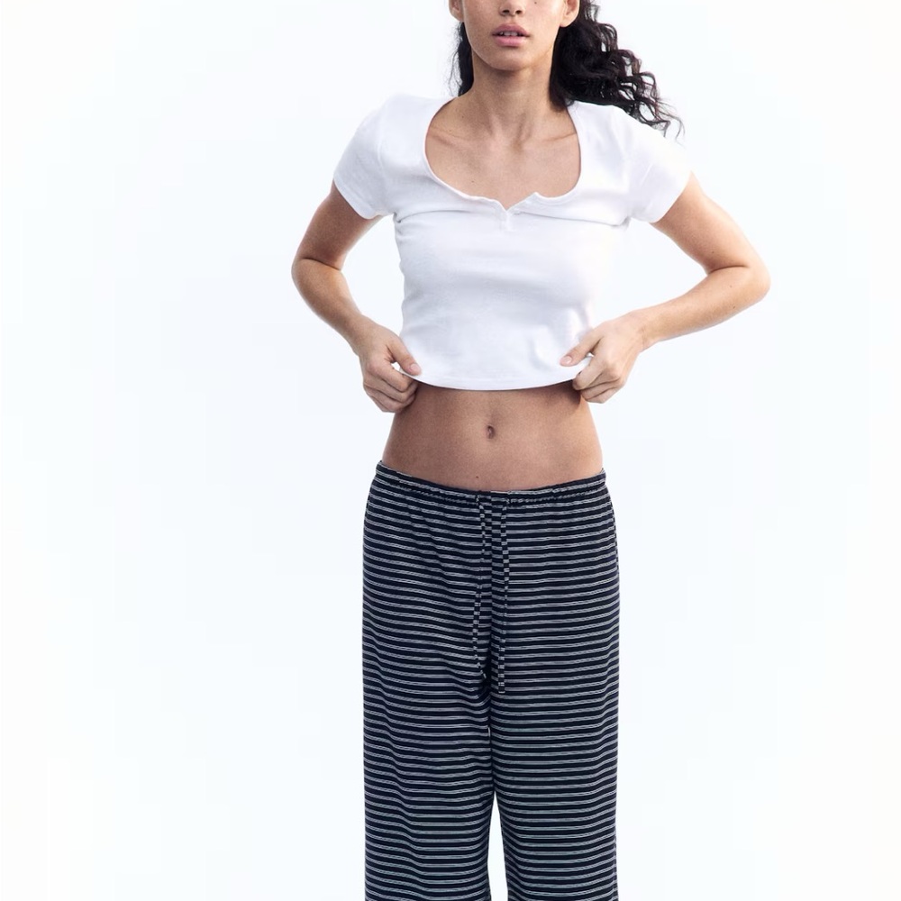 H&M Black and White Striped Straight Leg Pants